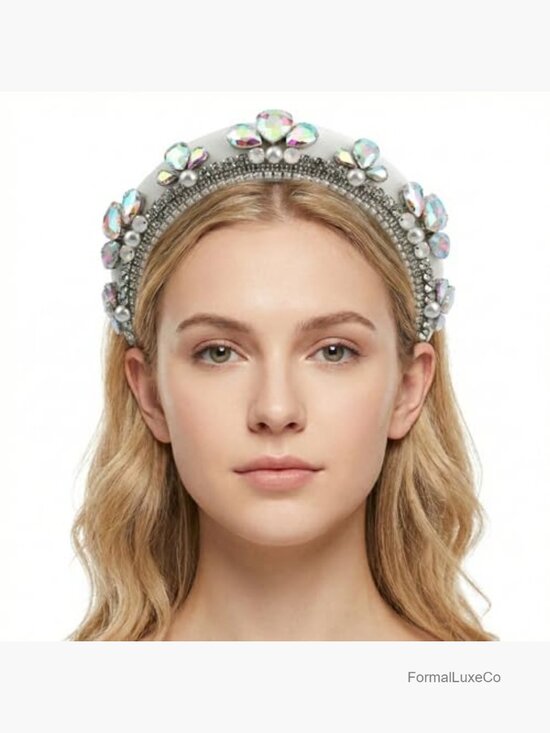 Vintage Baroque Crystal Pearl Padded Velvet Headband